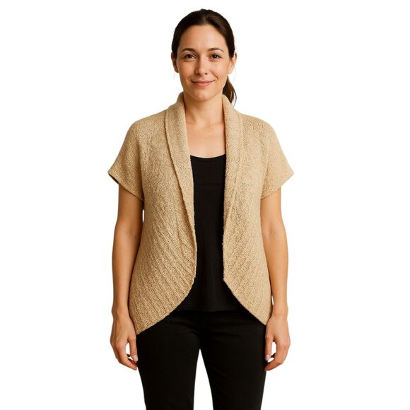 Pink Rose Sweater Open Cardigan Short Sleeve Cable Knit Women's WOMAN'S Medium - Picture 1 of 8